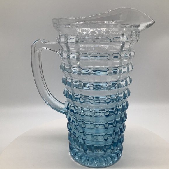 Blue and Clear Textured Cube Effect Glass Ombre Colored Blue Pitcher - Picture 8 of 16